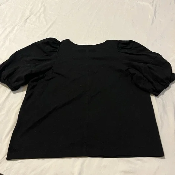 Madewell‎ Women's Sz M Puff Sleeve Black Tee Romantic Cottage Core Top - Picture 8 of 10